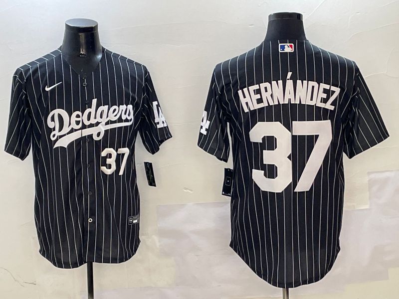 Men Los Angeles Dodgers #37 Hernandez Black Stripe Jointly Name 2025 Nike MLB Jersey style 9